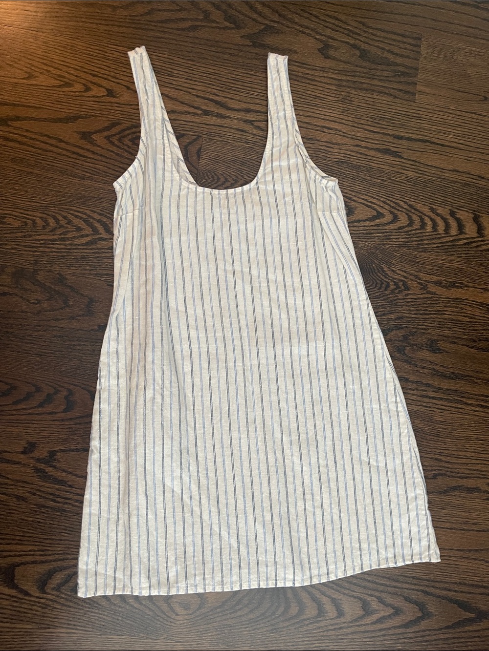 Reformation White with Blue Pinstripe Mini Dress - Linen